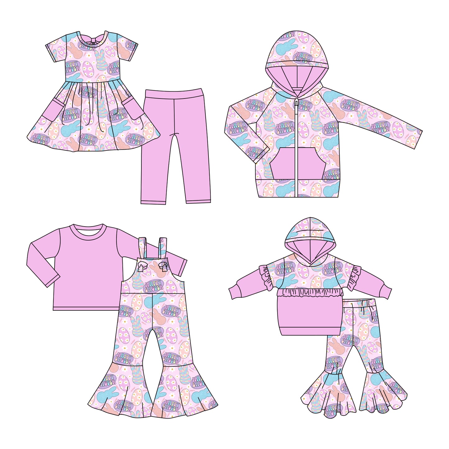 25.11.7 custom each style moq 5 eta 6-8week Sibling Sisters eggs baby girl hooded long sleeve pants sets and top and and short pants sets and jumpsuit set match family design