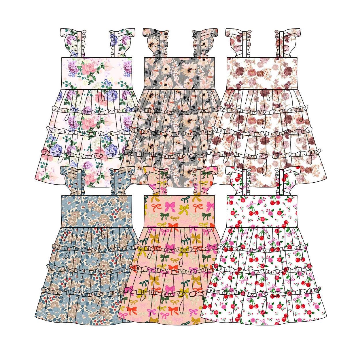 3.28 Custom moq 5 mix size Sibling Baby Girl's Flowers Flutter Sleeve Dress