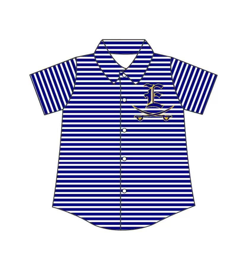 Custom moq 5 mix size milk silk summer teams Baby Boys Summer Purple Stripes Short Sleeve Button Shirts Top