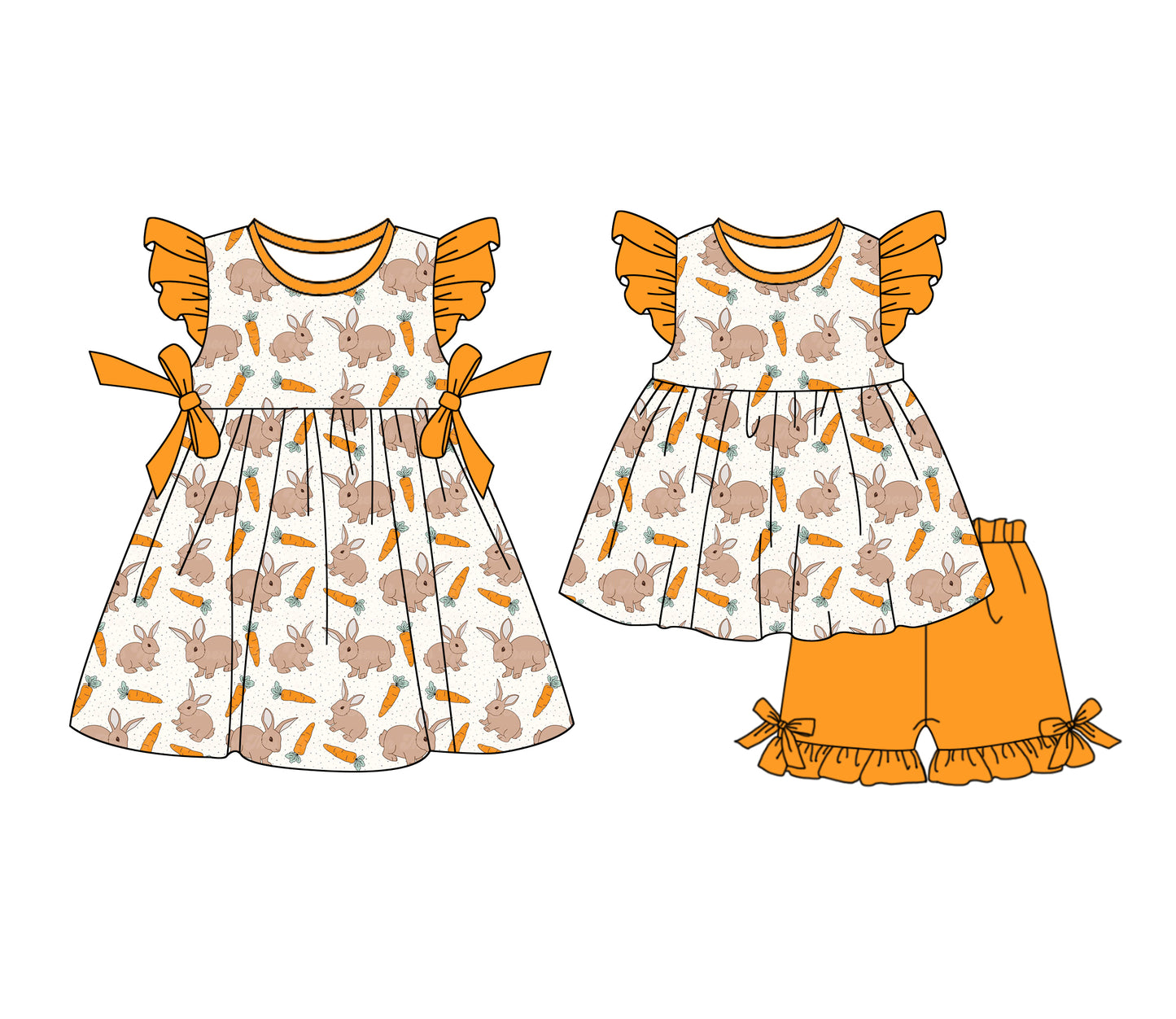 25.12.23 custom each style moq 5 eta 6-8week Sibling Sister bunny baby short sleeve shorts sets and dress match design