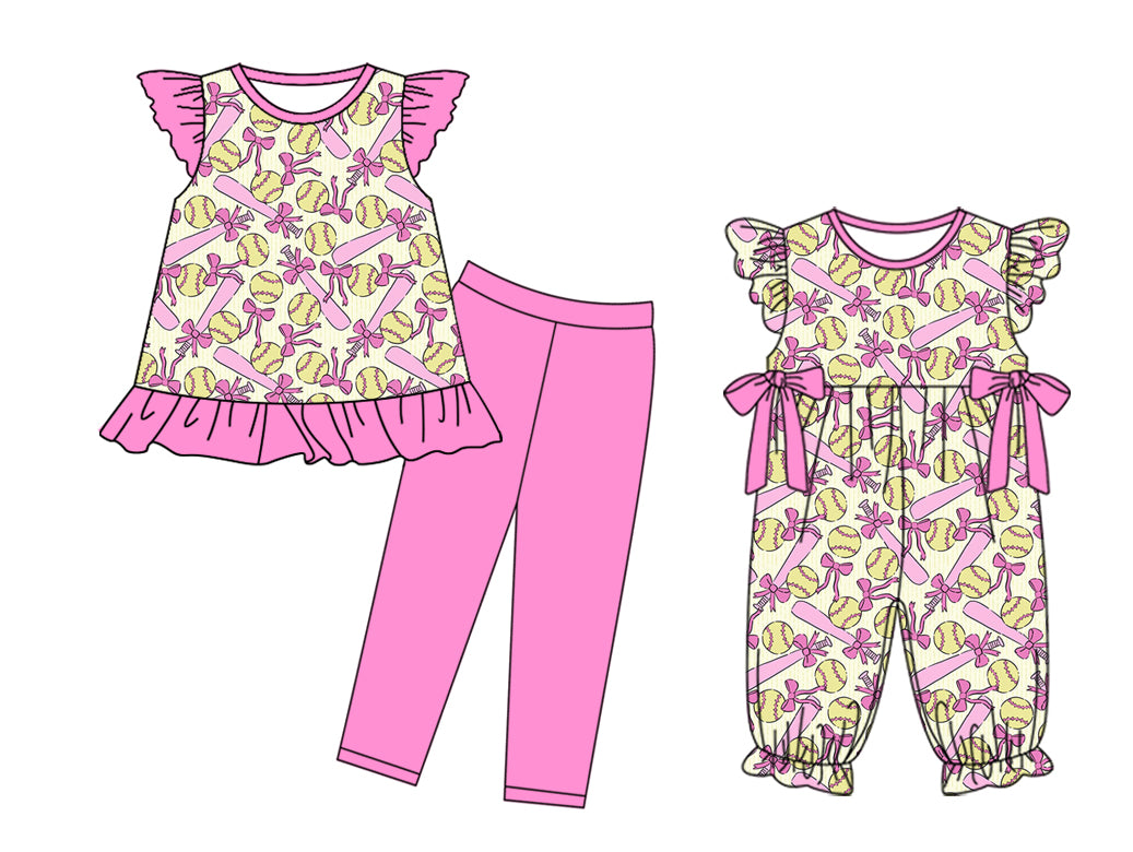25.10.29 custom each style moq 5 eta 6-8week Sibling Sisters baseball bow baby girl clothes short sleeve pants sets and romper match family design