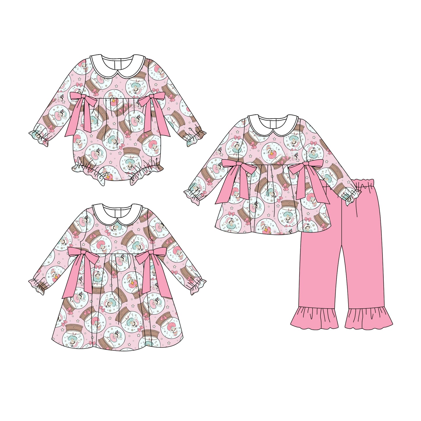 25.7.24 custom each style moq 5eta 4-6week Sibling Sisters baby girl long sleeve pants sets and dress and rompers match family design