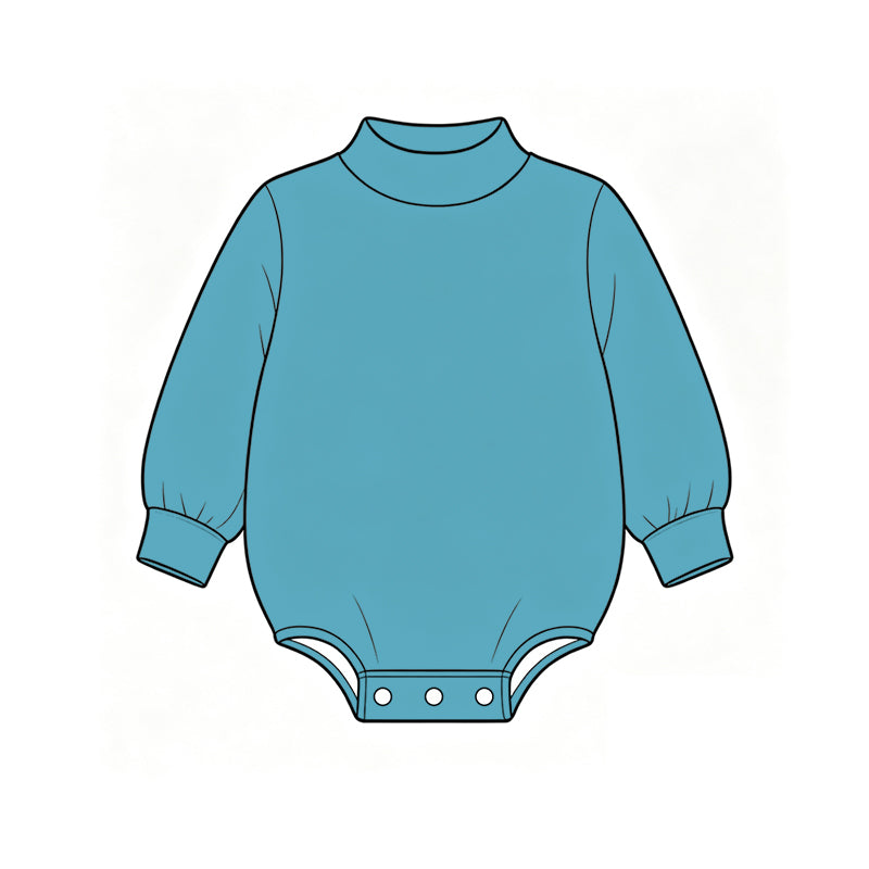 Custom moq 5 boys Blank Cotton Jumpsuit Teal Blue Long-sleeve high-neck Jumpsuit