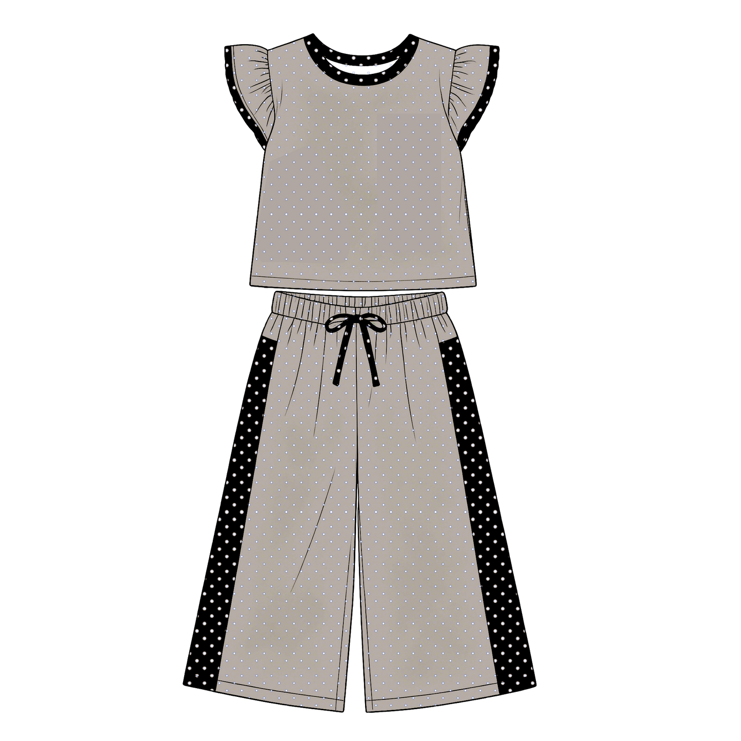custom moq 5 mix size MSD082407 Baby Girls Flutter Sleeve Polka Dots Top Pants Casual Team Set
