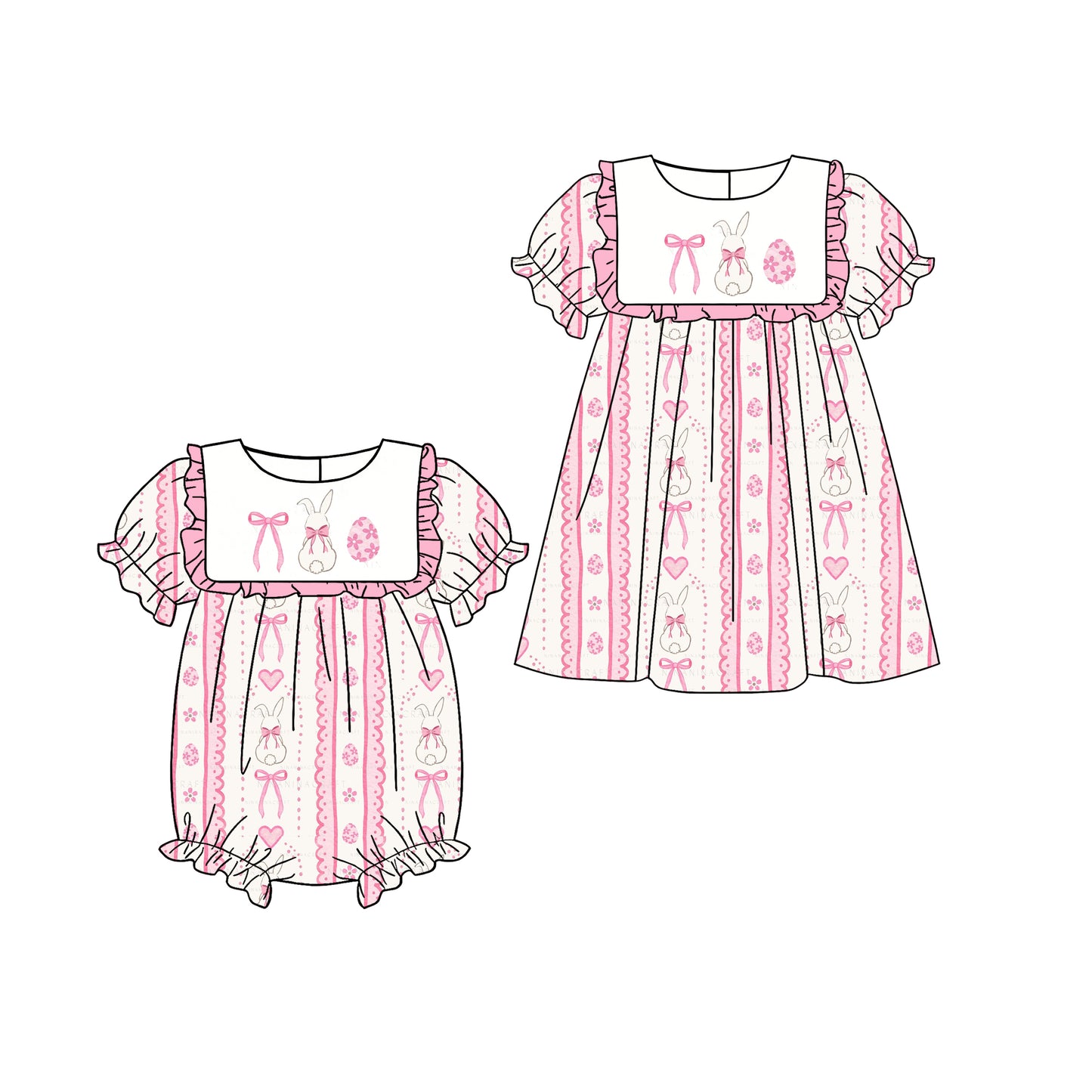 25.12.26 custom each style moq 5 eta 6-8week Sibling Sister egg love bow baby short sleeve romper and dress match design