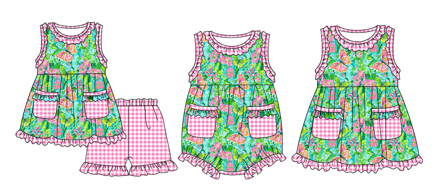 11.13 custom each style moq 5eta 4-6week Sibling Sister floral pattern baby girl short sleeve shorts sets and dress and rompers match family design