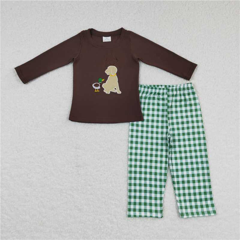 RTS NO MOQ(In Stock) Baby Boys embroidery Pocket Top Pants Outfits Sets