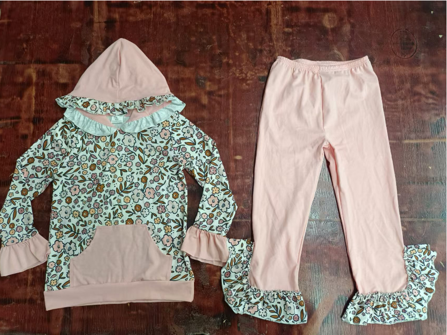 Custom moq 3 eta 6-7weeks Pink Flower Pocket Hooded Long Suit
