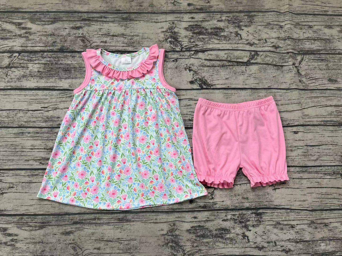Pre-order baby girl clothes flower pink sleeveless shorts summer outfit