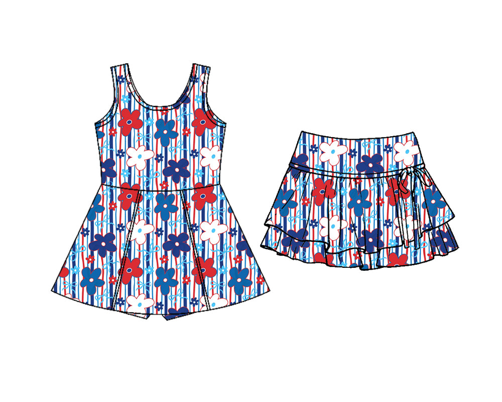 Custom moq 5 mix size Sibling Baby Girl Striped Yoga Knee-Length Dress Skirt