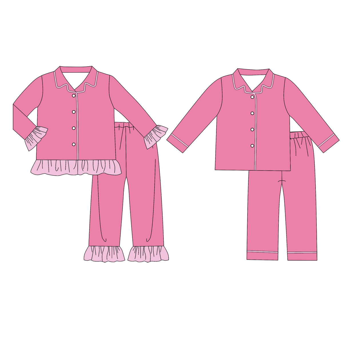 custom moq 5 mix size Baby Boys And Girls Solid Pink Collared Button Down Long Sleeve Top Pant Pajama Set Sleepwear