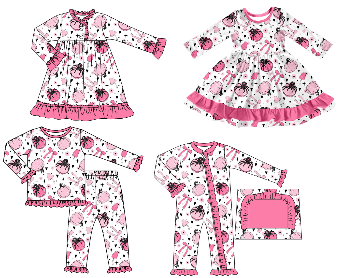 25.7.17 custom each style moq 5 eta 4-6week Sibling Sisters halloween pumpkin bow baby girl long sleeve pants sets and romper and dress 1 and dress 2 match family design