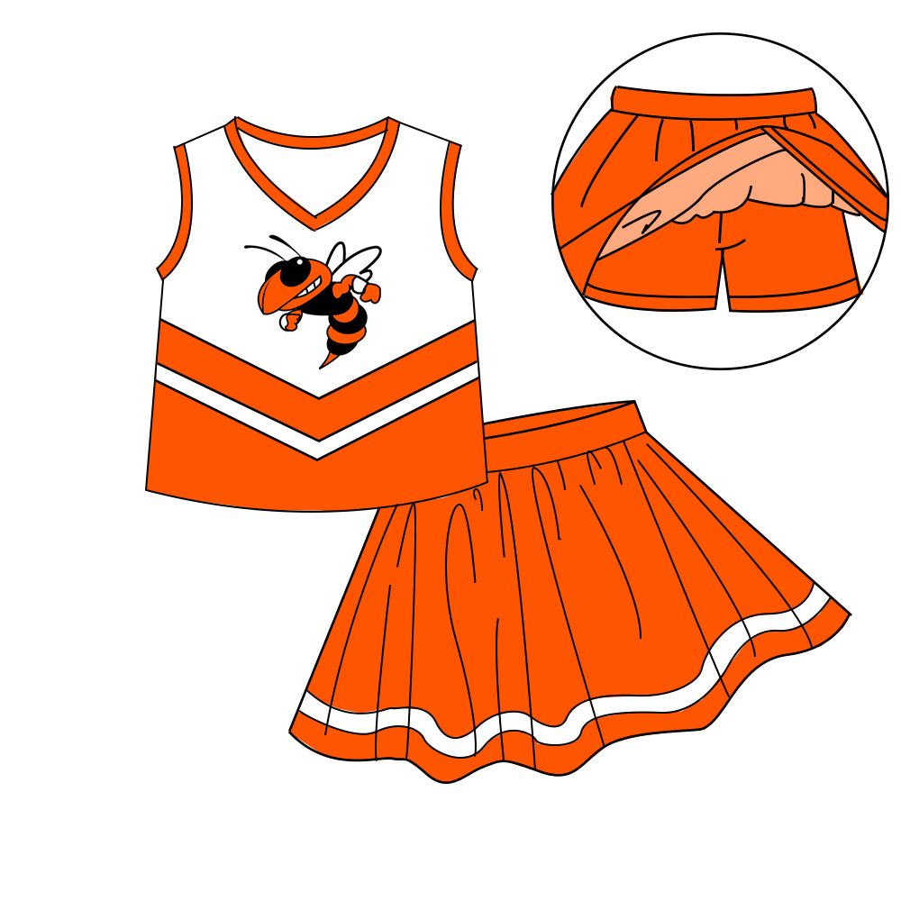 Custom moq 5 mix size milk silk eta 6-8weeks summer team orange baby girls clothes team sleeveless skirts shorts sets-25.7.10