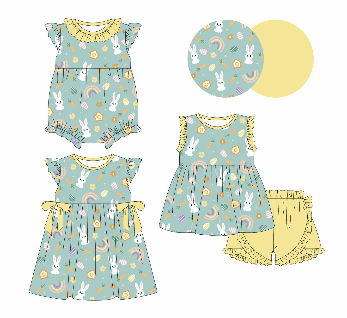 25.12.22 custom each style moq 5 eta 6-8week Sibling Sister bunny baby short sleeve shorts sets and romper and dress match design