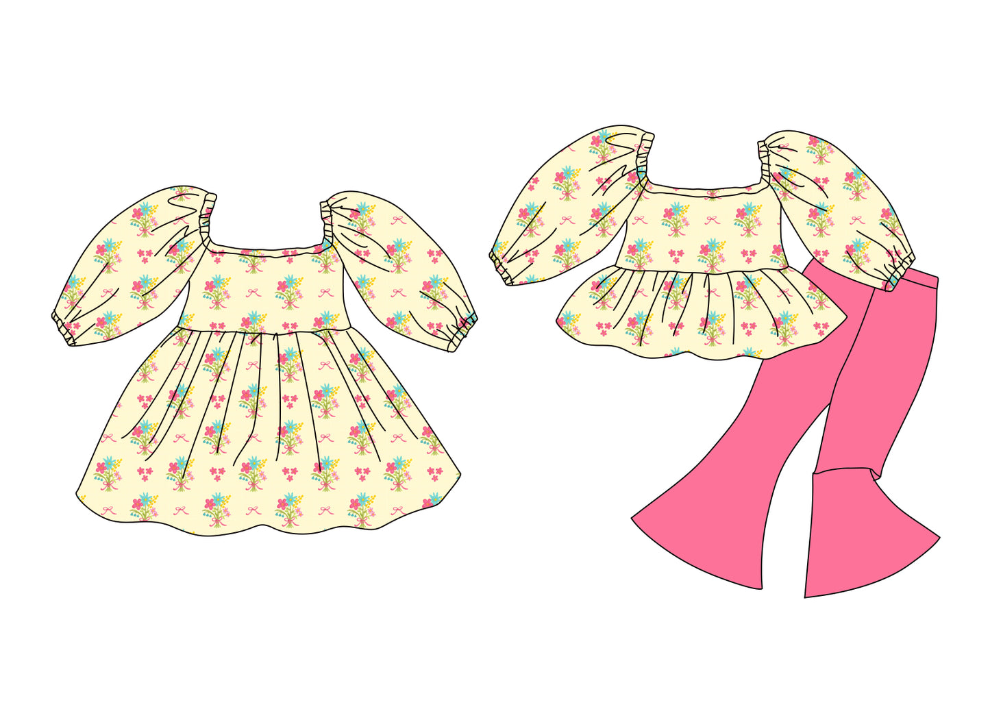 25.12.17 custom each style moq 5 eta 6-8week Sibling Sister bow floral baby short sleeve pants sets and dress match design