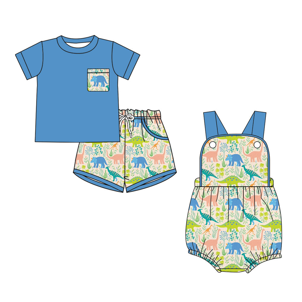 3.27 Custom moq 5 mix size Sibling Baby Boys Romper Blue Short-Sleeved Top And Shorts Set Summer Outfit