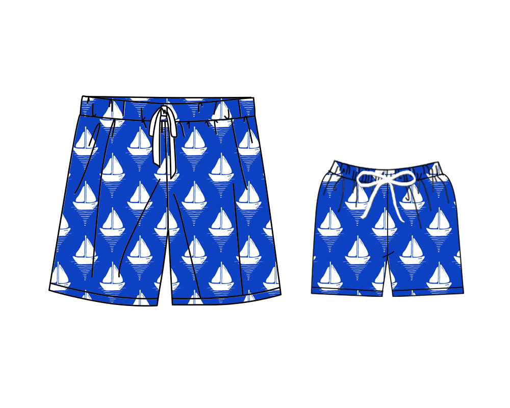 25.11.8 custom each style moq 5 eta 6-8 week Sibling Sister boat blue baby kids clothes summer shorts and adult shorts match design