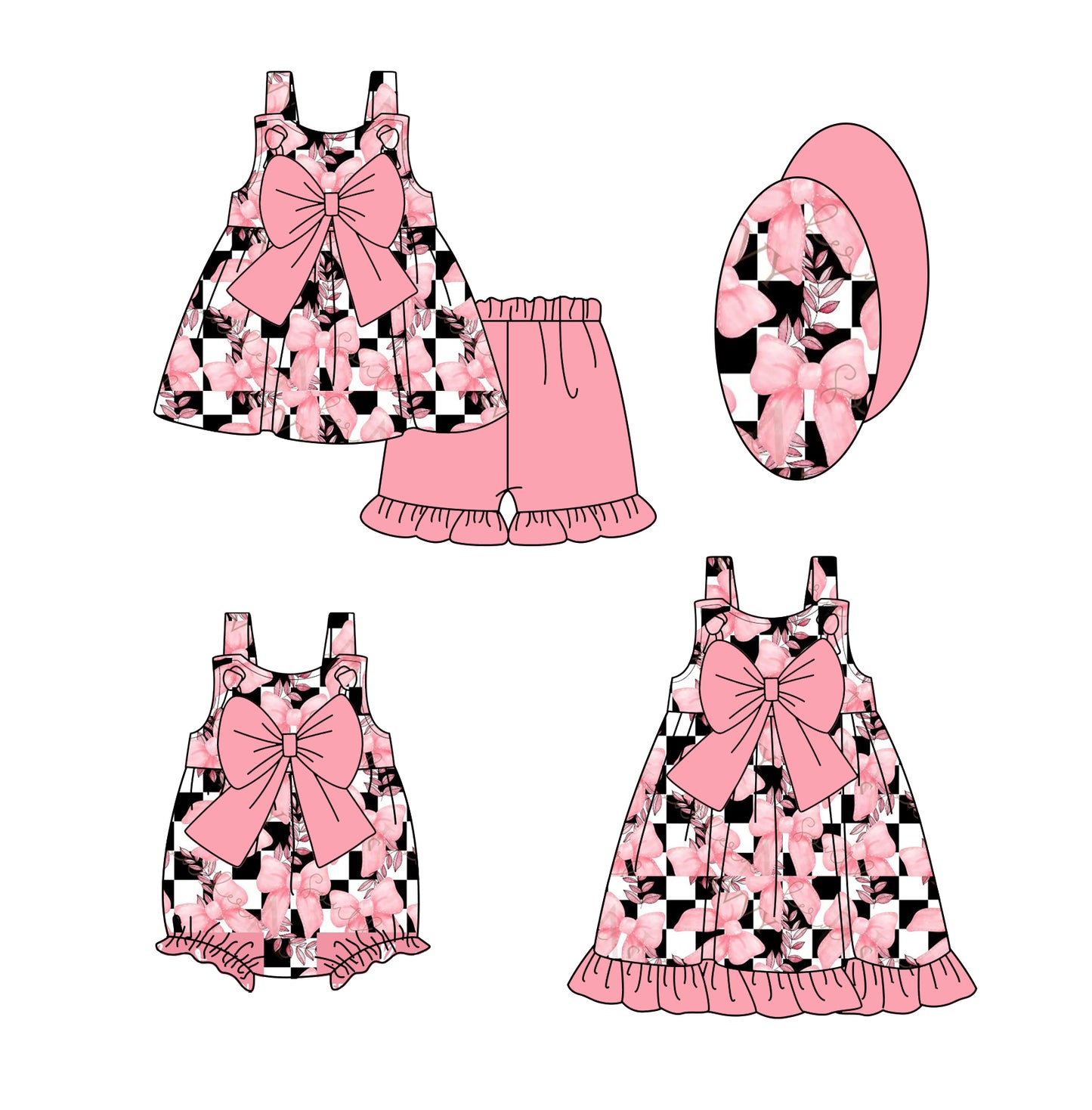 2.19 custom each style moq 5eta 4-6week Sibling Sisters bow baby girl short sleeve shorts sets and dress and rompers match family design
