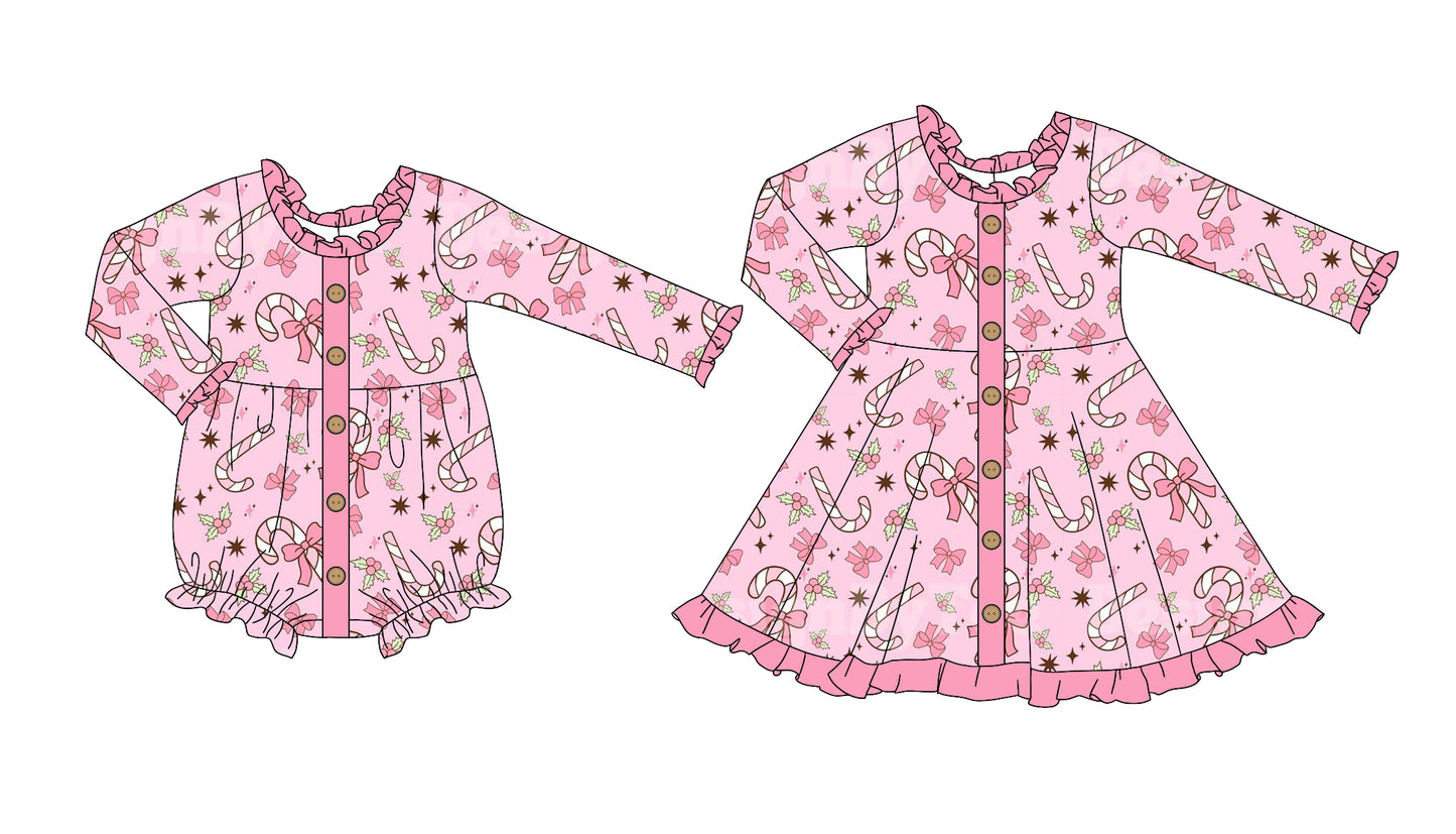 25.5.13 custom each style moq 5eta 4-6week Sibling Sisters Christmas bow baby girl long sleeve dress and rompers match family design
