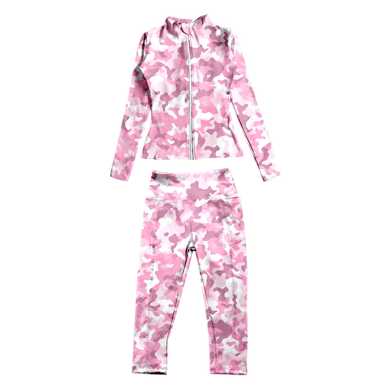 7.3 custom each style moq 5eta 4-6week baby girls clothes pink Yoga Suit Zipper Long Sleeve Pants Set