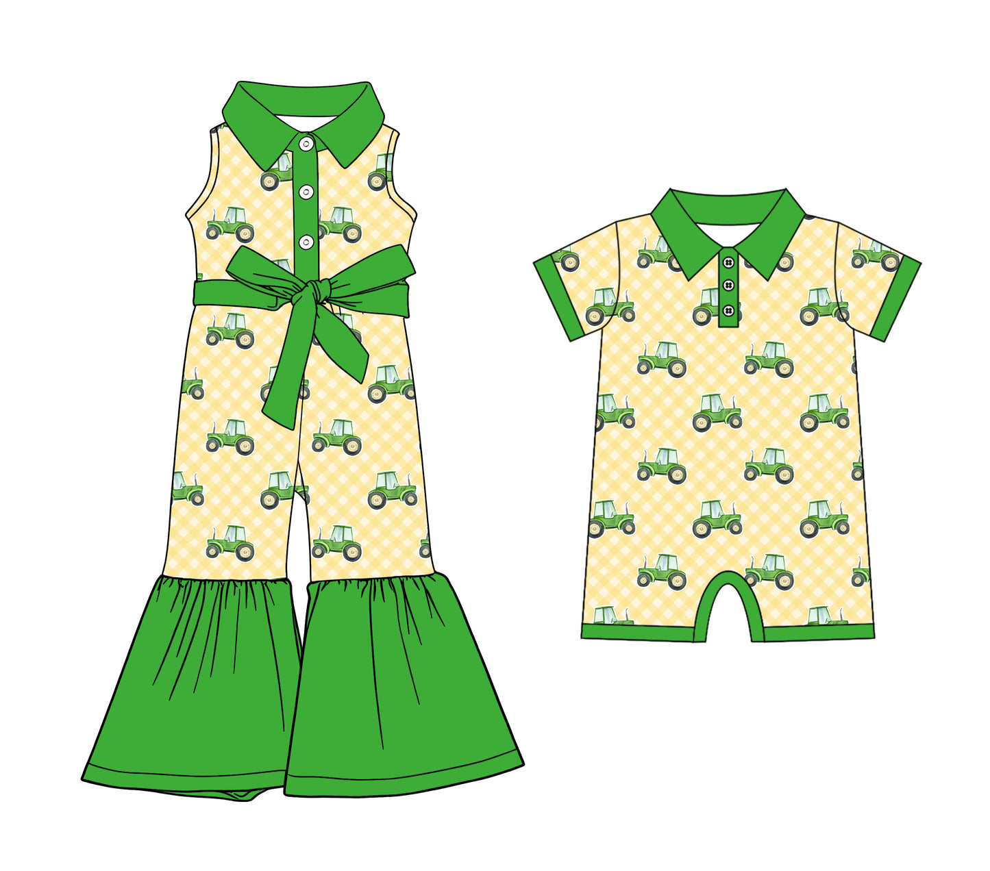 25.12.8 custom each style moq 5 eta 6-8week Sibling Sister green baby girl short sleeve romper and jumpsuit match design