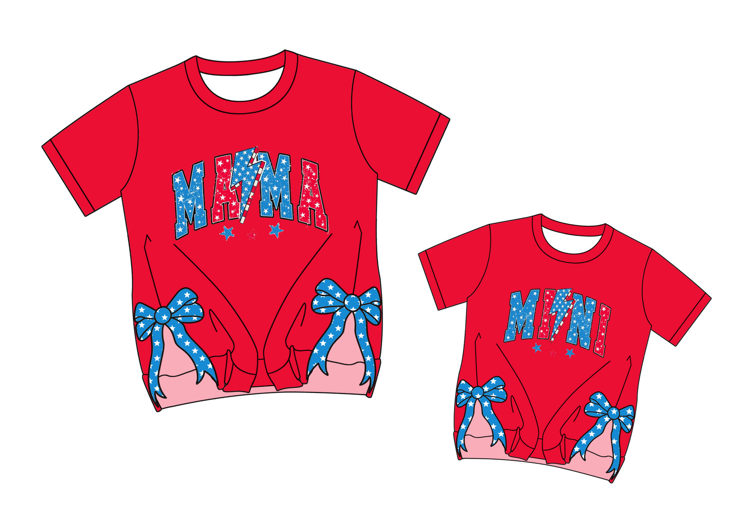 3.25 Custom moq 5 mix size Sibling Mom And Me 4th of July Red Short-Sleeved Top Summer Clothing