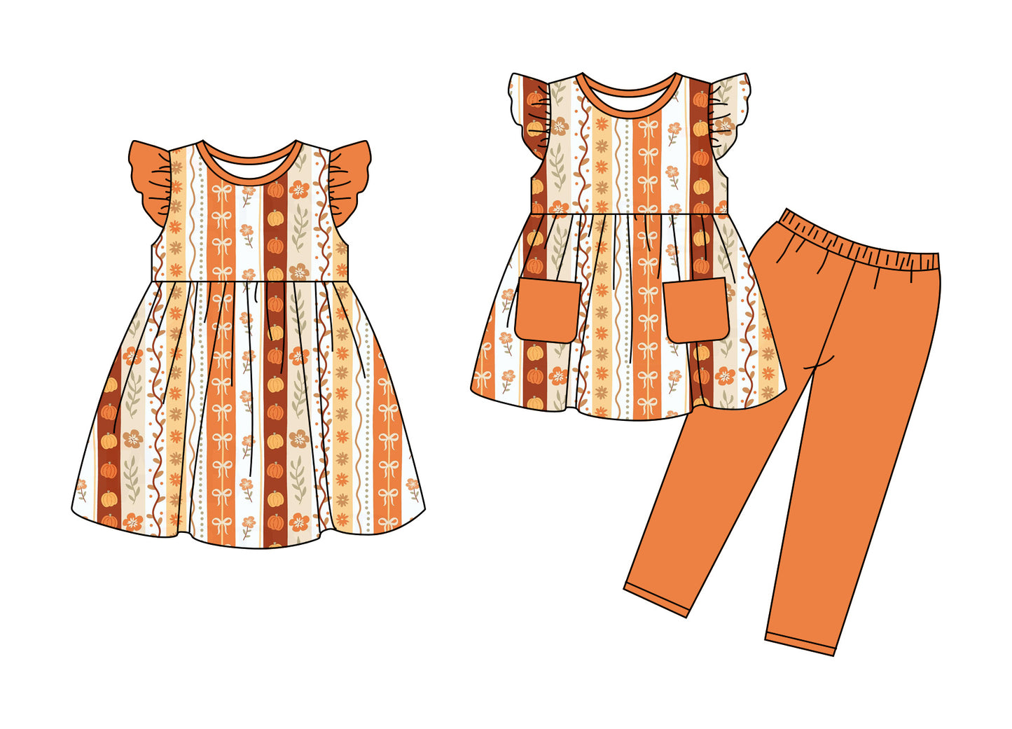 4.14 Custom moq 5 mix size Sibling Baby Girl's Orange Flutter Sleeve Top Pants Set Matching Dress Outfit Set