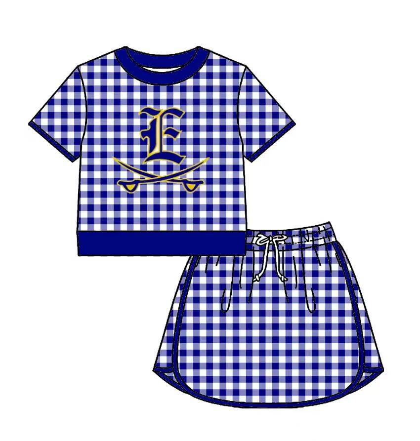 Custom moq 5 mix size milk silk summer teams Baby Girls Plaid Short Sleeve Top Skirt Two Piece Set