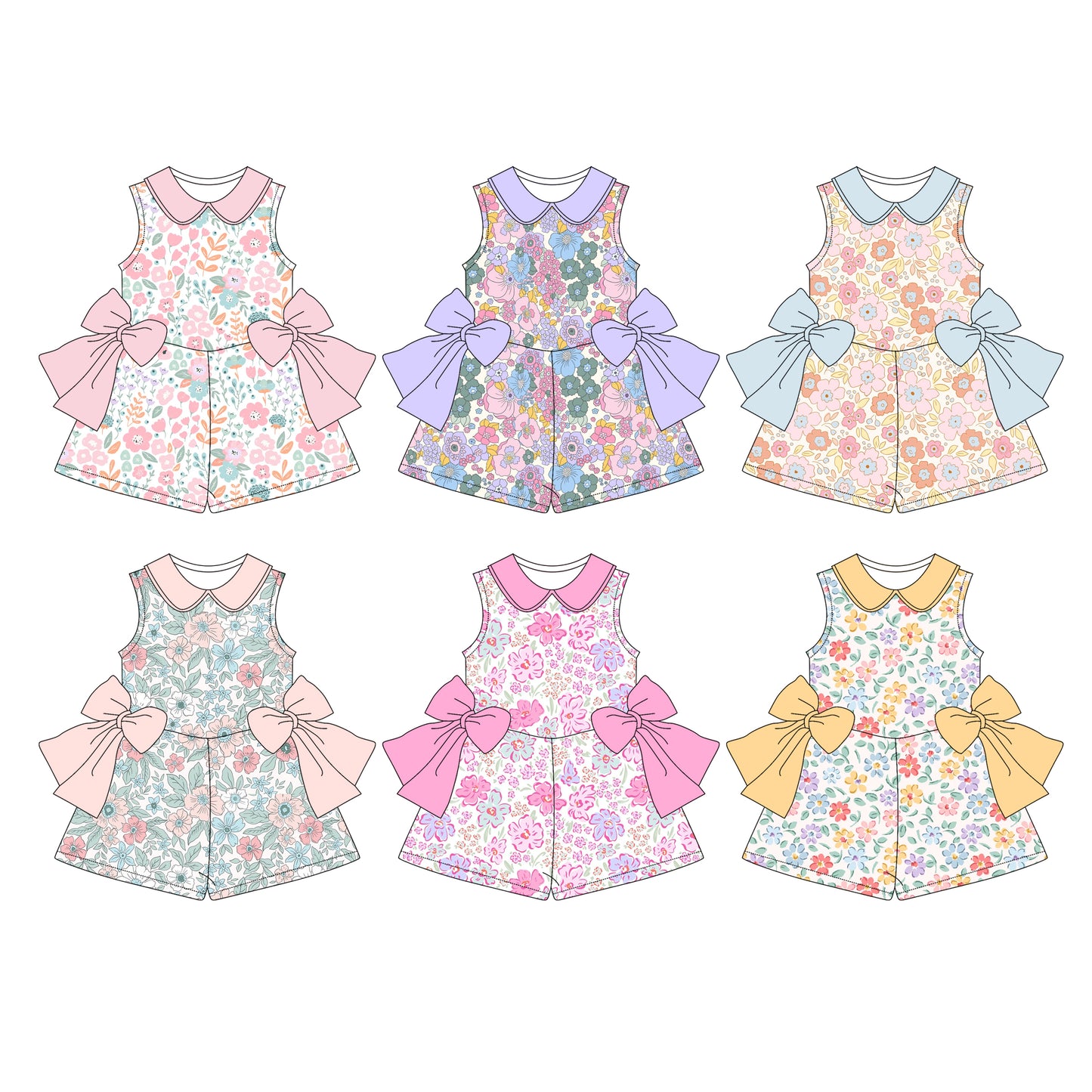 4.1 custom each style moq 5eta 4-6week Sibling Sisters baby girl short sleeve jumpsuit 1 and jumpsuit 6 match family design