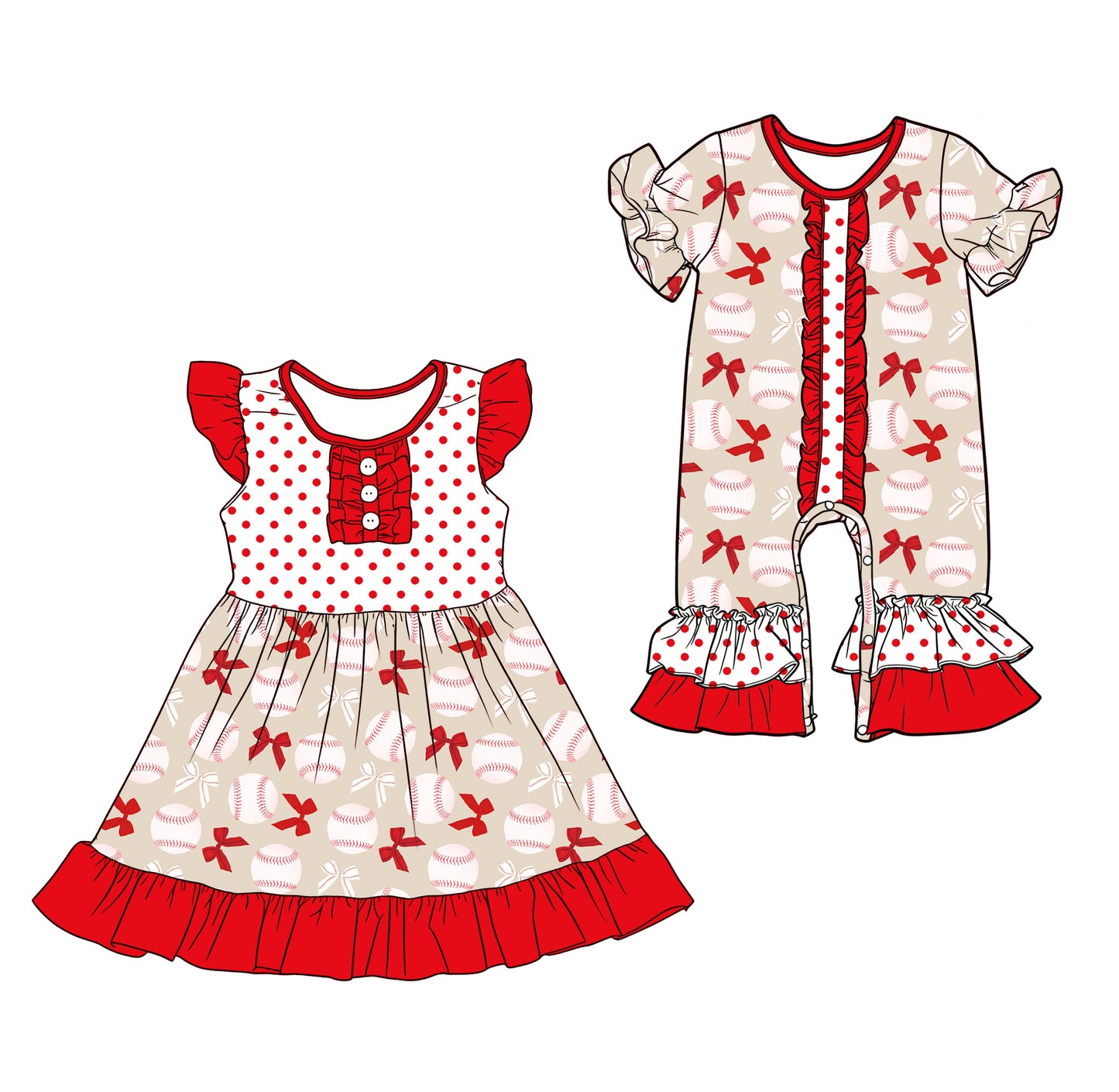 25.12.19 custom each style moq 5 eta 6-8week Sibling Sister baseball bow baby short sleeve romper and dress match design