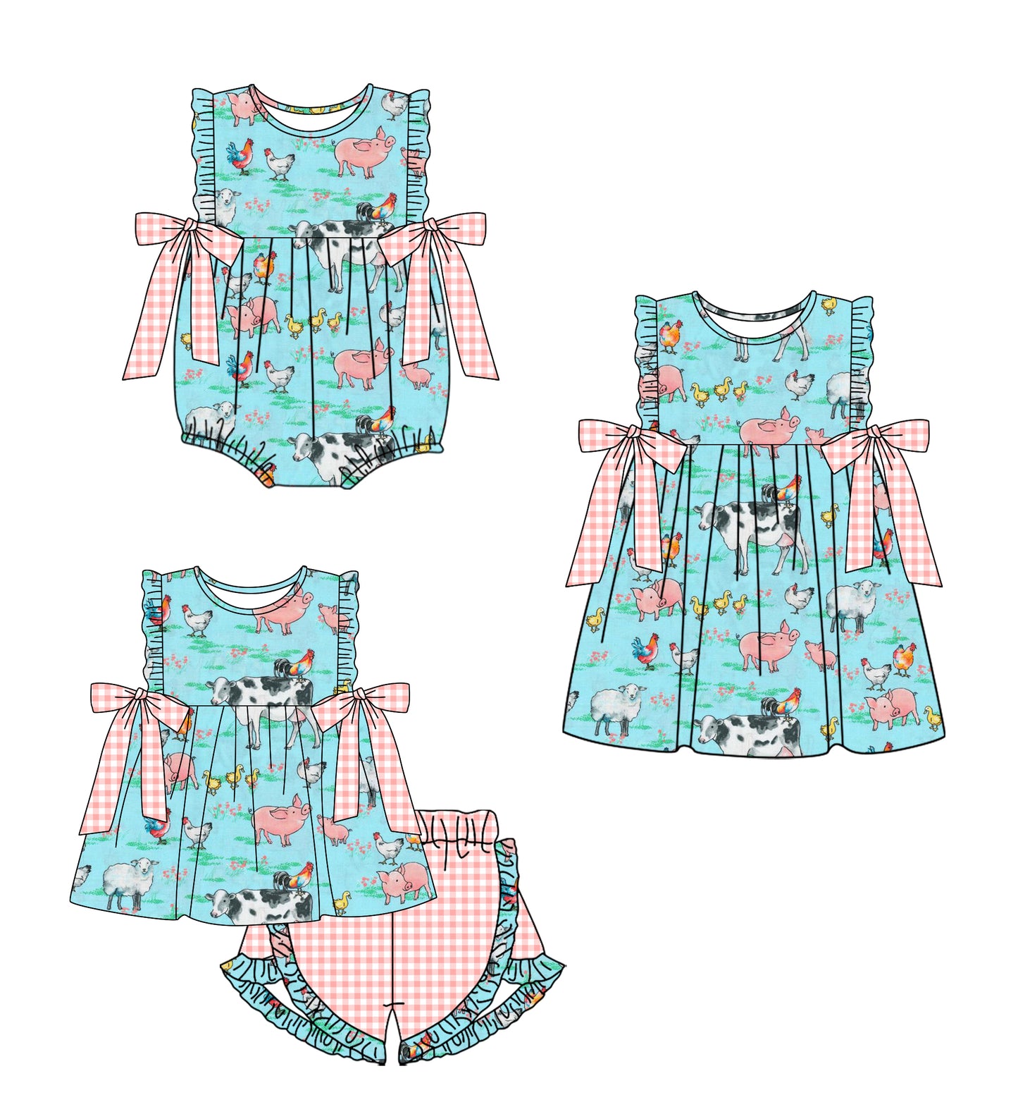 12.17 custom each style moq 5eta 4-6week Sibling Sister animal baby girl short sleeve shorts sets and dress and rompers match family design