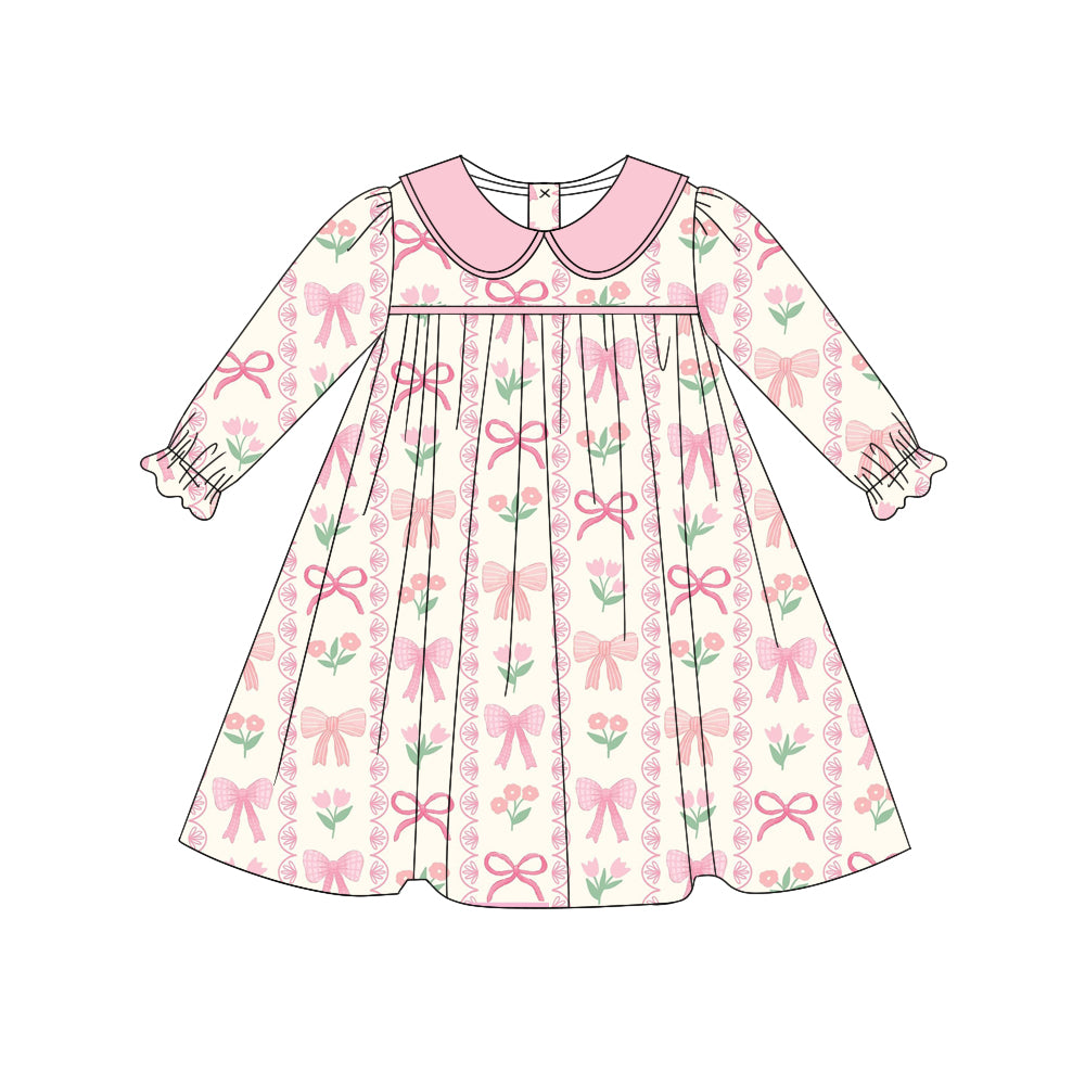 7.27 custom each style moq 5eta 4-6week Sibling Sister bow floral pink baby girls sets and dress match family design