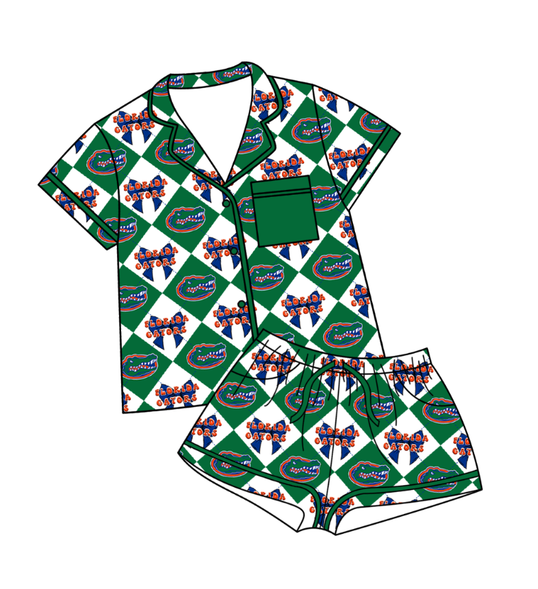 Custom moq 5 mix size green Plaid Baby Pajamas Short-Sleeved Top And Shorts Team Outfit Comfortable Sleepwear for Infants