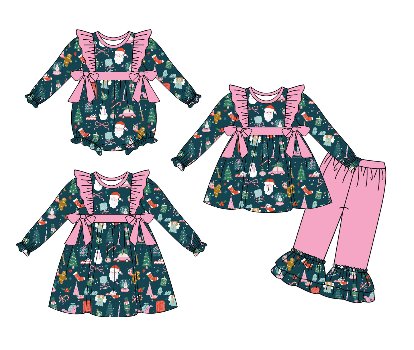25.6.26 custom each style moq 5eta 4-6week Sibling Sisters Christmas baby girl long sleeve pants sets and dress and rompers match family design
