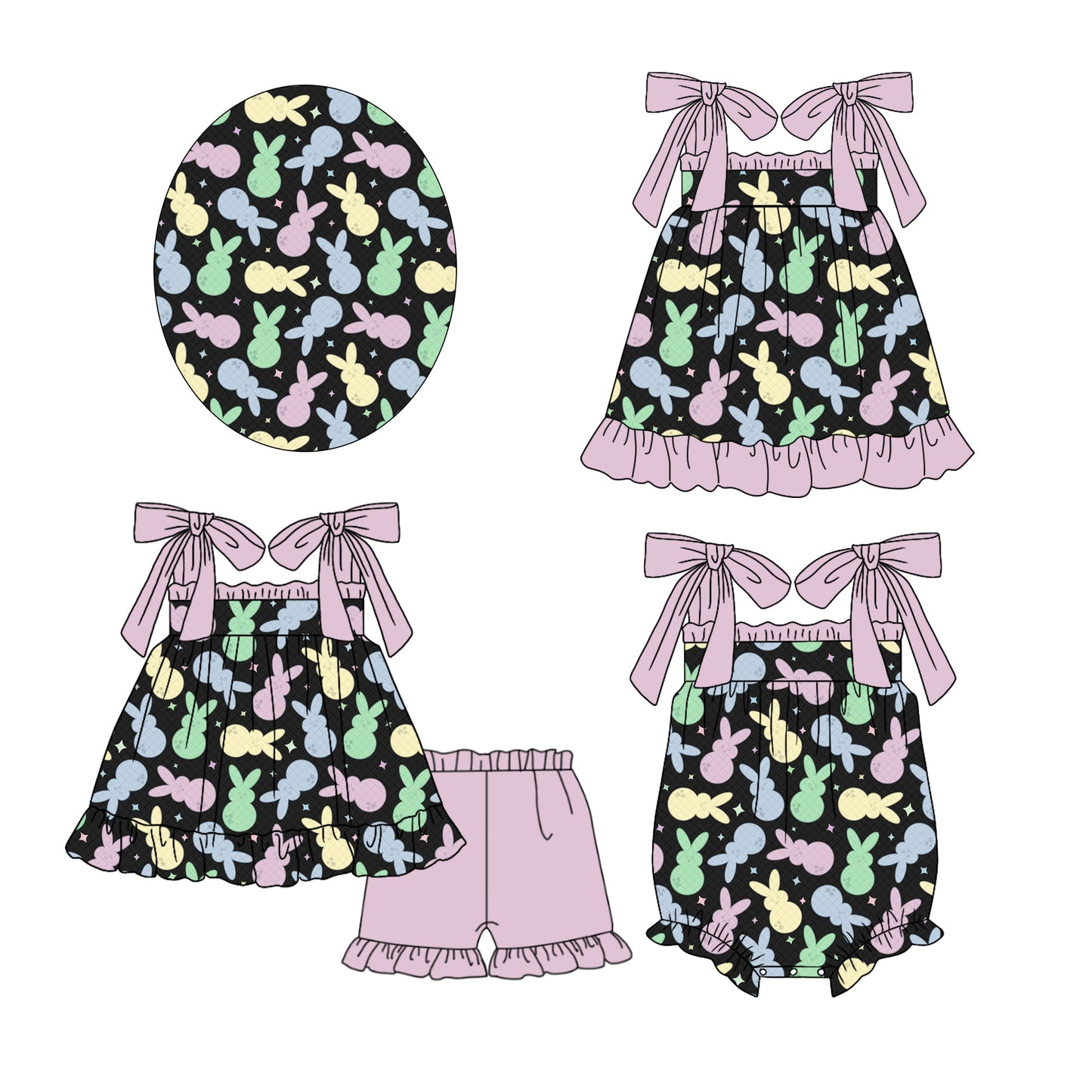 11.29 custom each style moq 5eta 4-6week Sibling Sister easter bunny baby girl short sleeve shorts sets and dress and rompers match family design