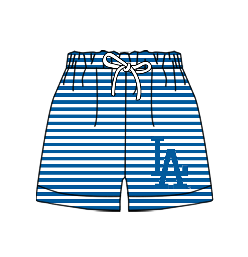 Custom moq 5 mix size milk silk summer teams Baby Blue Striped Drawstring Shorts for Children Elastic Waist Kids Summer Shorts