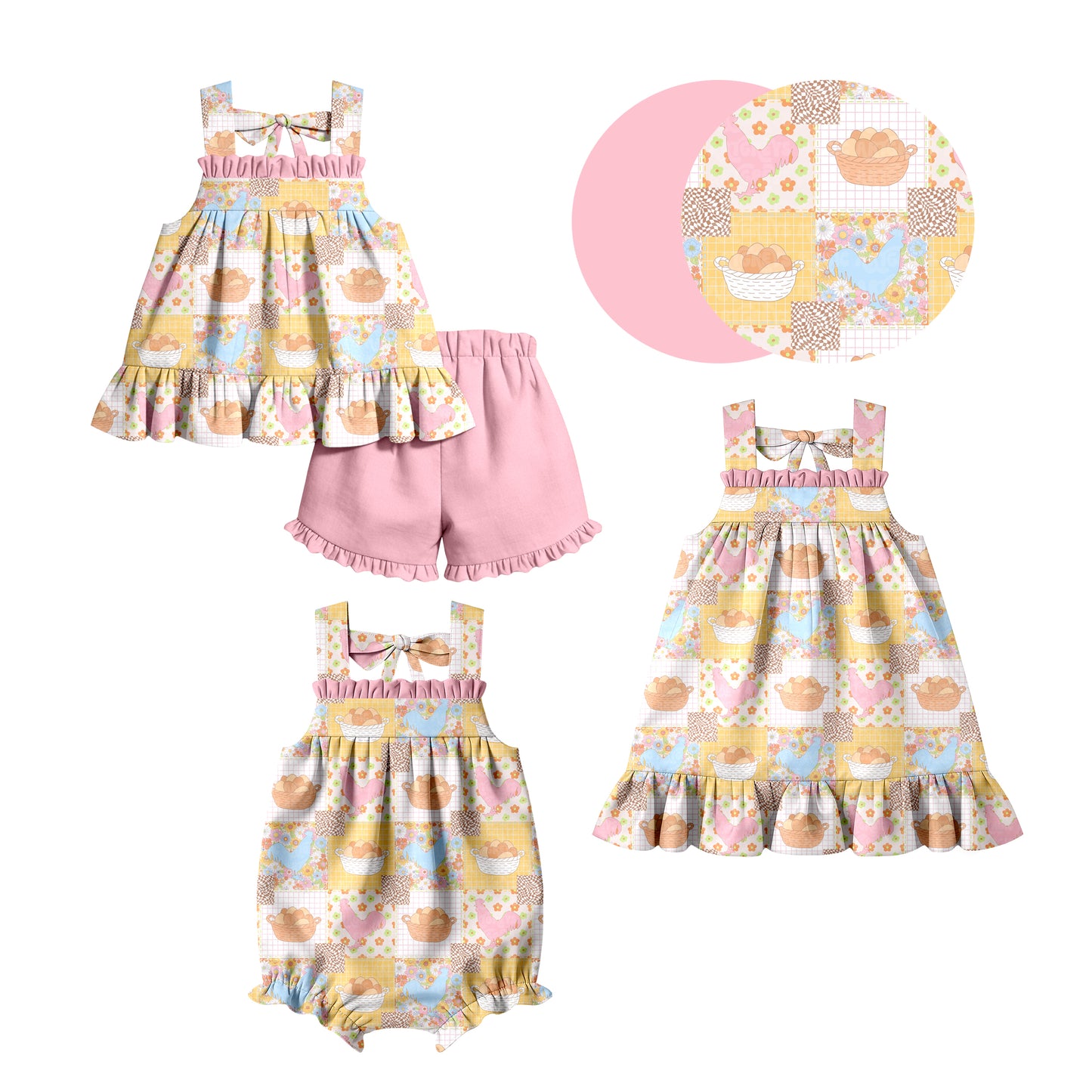 Custom moq 5 mix size Sibling Baby Girl's plaid print Sleeveless Top And Shorts Set Cute Romper Dress for Summer