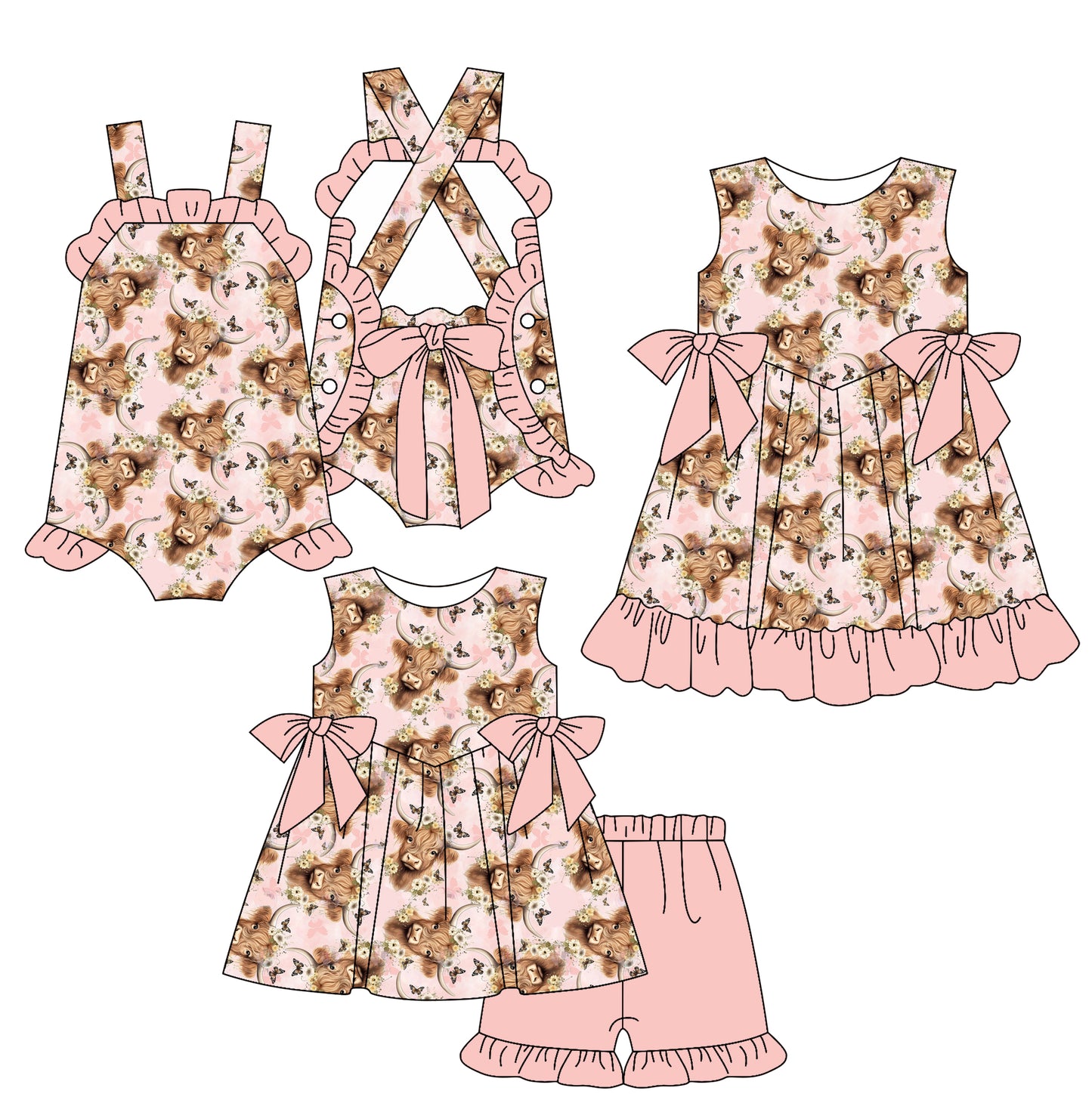2.15 custom each style moq 5eta 4-6week Sibling Sisters alpine baby girl short sleeve shorts sets and dress and rompers match family design