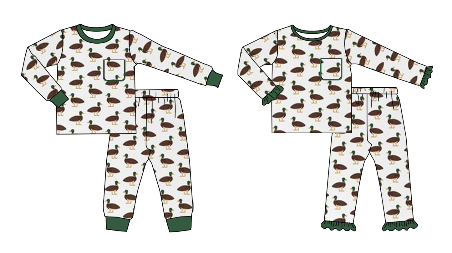 25.6.17 custom each style moq 5eta 4-6week Sibling Sisters duck baby girl long sleeve pants sets 1 and sets 2 match family design