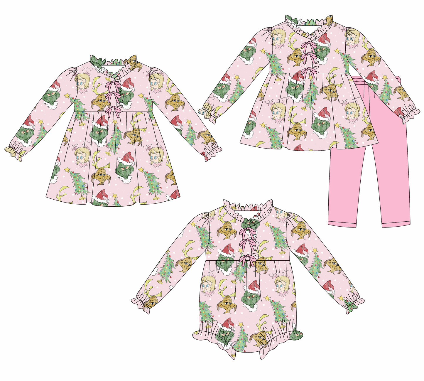 25.7.26 custom each style moq 5eta 4-6week Sibling Sisters Christmas baby girl long sleeve pants sets and dress and rompers match family design