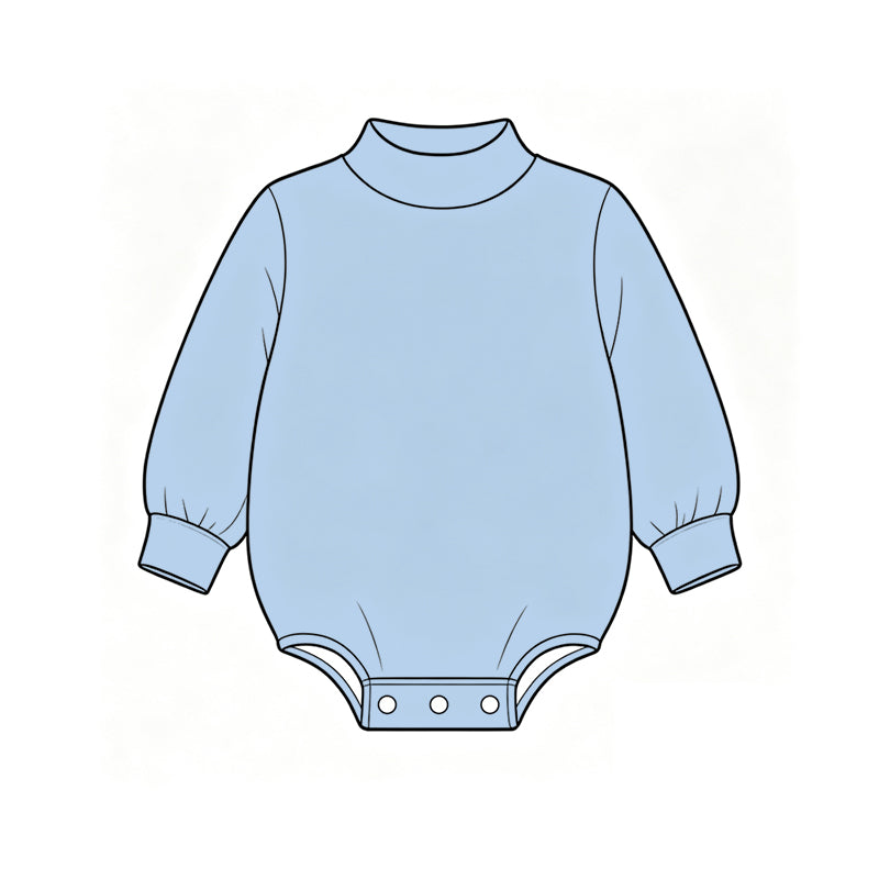 Custom moq 5 boys Blank Cotton Jumpsuit Light Blue Long-sleeve high-neck Jumpsuit