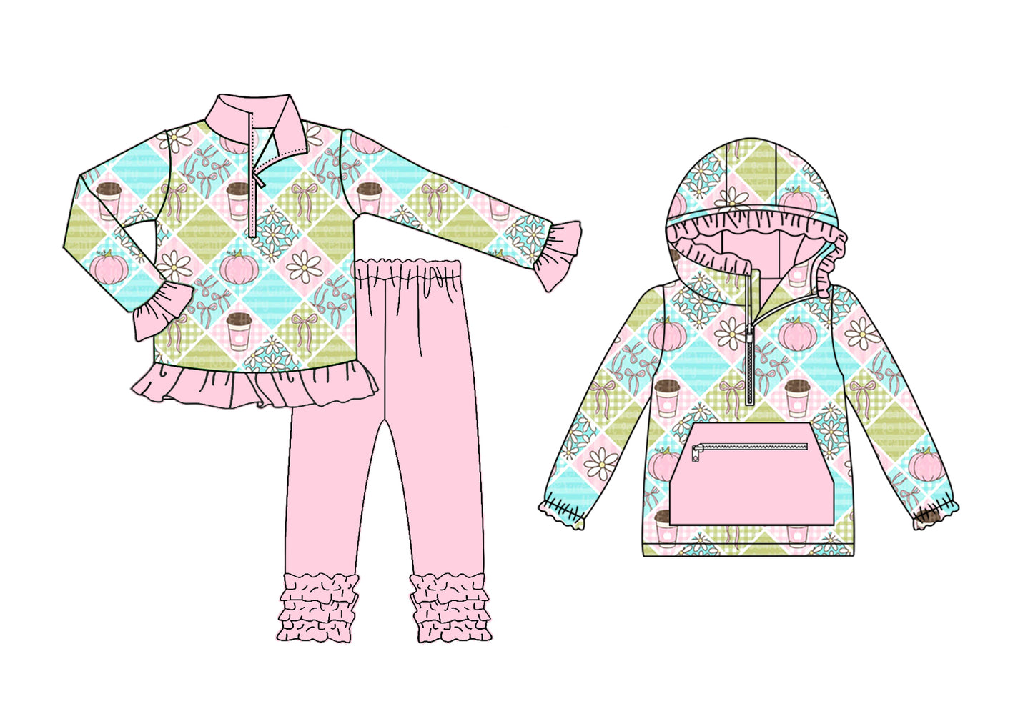 25.7.31 custom each style moq 5eta 4-6week Sibling Sisters pumpkin baby girl long sleeve pants sets and top match family design