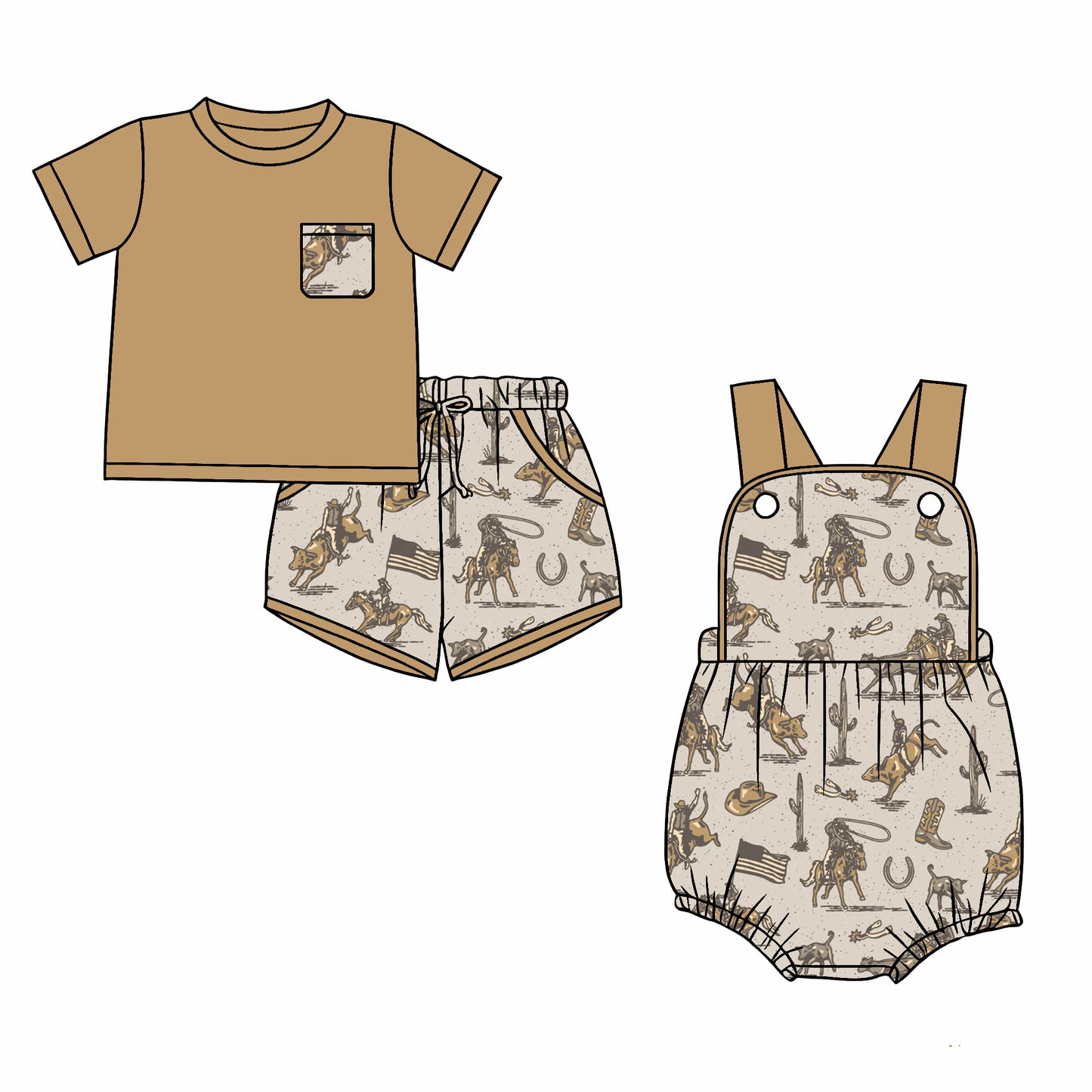2.28 Custom moq 5 mix size Sibling Baby Boys Brown Romper Short-Sleeved Top And Shorts Set