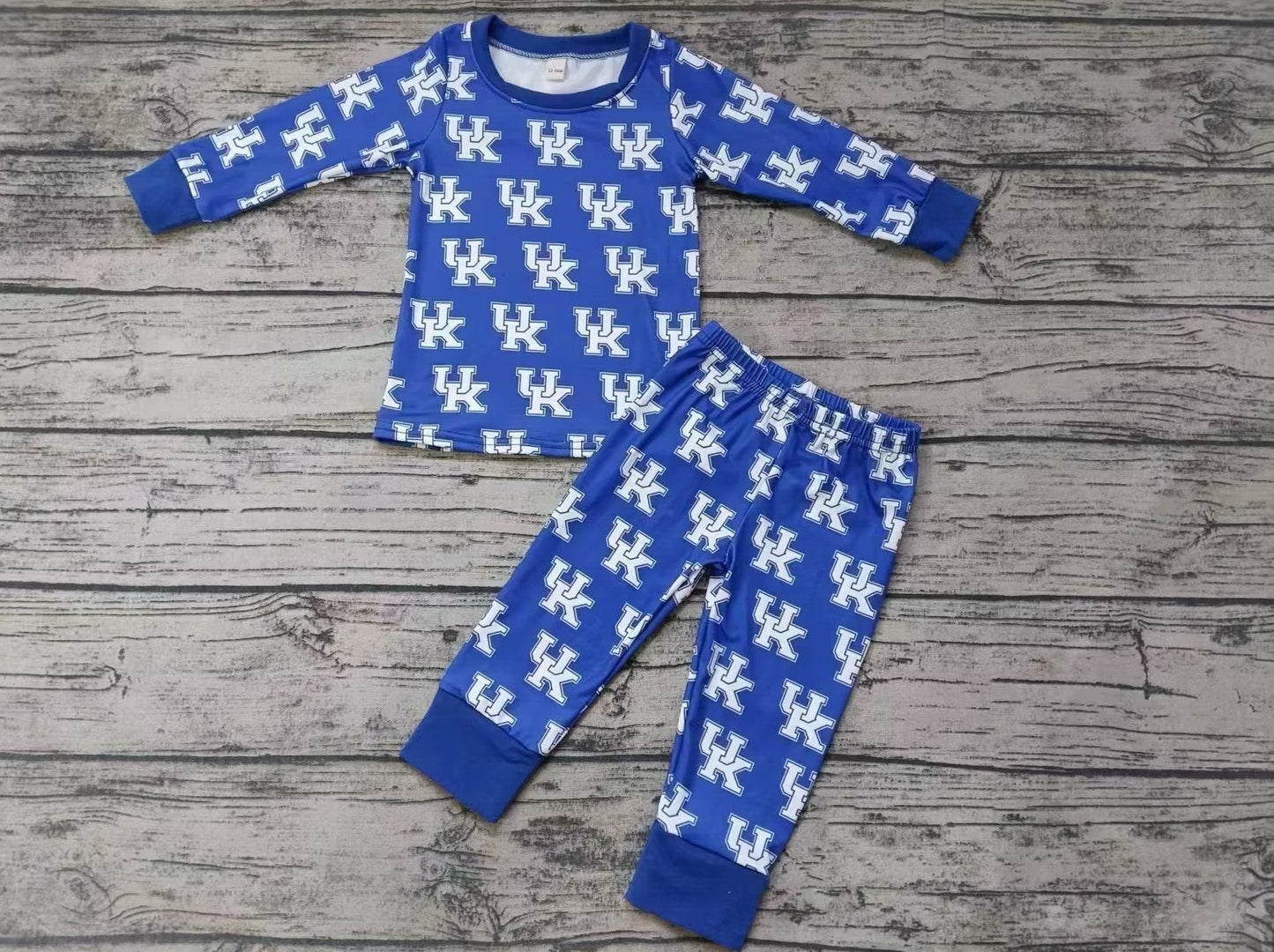 moq 5 mix size Kentucky UK baby boys blue long sleeved top pants pajama set