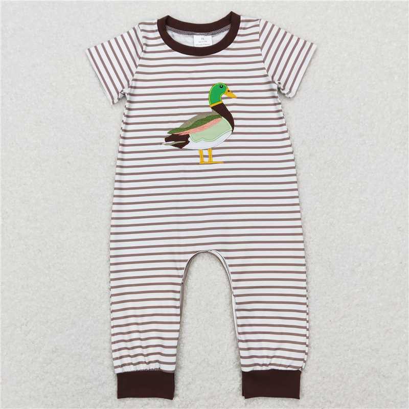 RTS NO MOQ(In Stock) SR0517 Embroidered duck short-sleeved jumpsuit