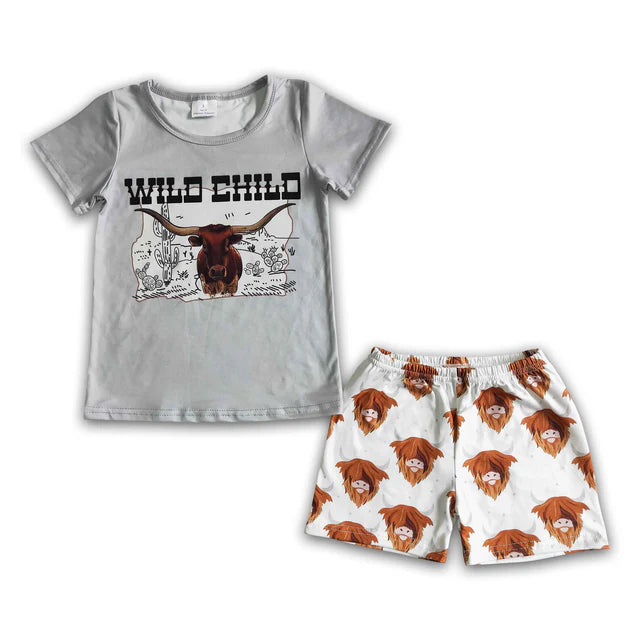 BSSO0004 Baby Boys summer wild child heifer western shorts sets