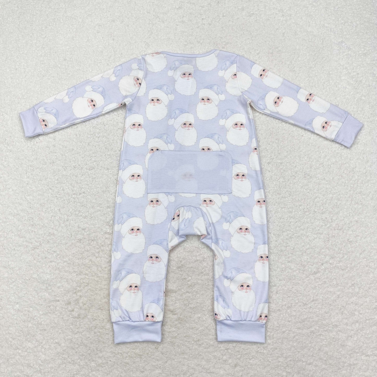 RTS NO MOQ(In Stock) LR1415 Modal Santa Claus light blue zipper long sleeve jumpsuit