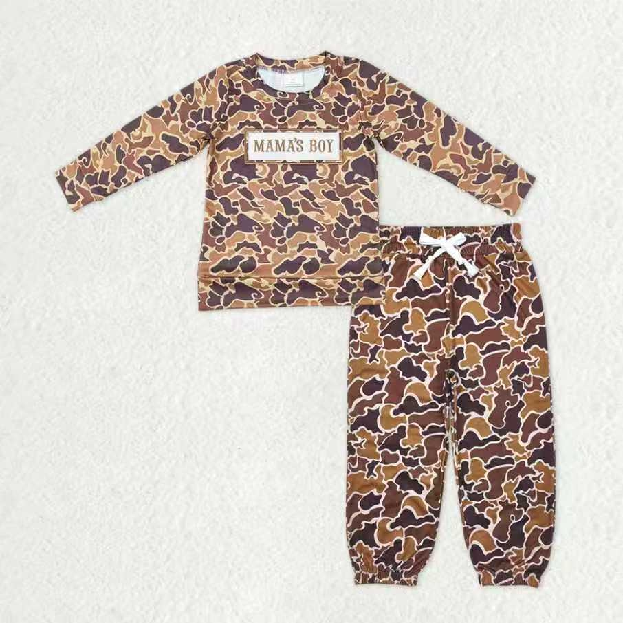 RTS NO MOQ(In Stock) baby boys clothes MAMA camouflage long Sleeve pants sets