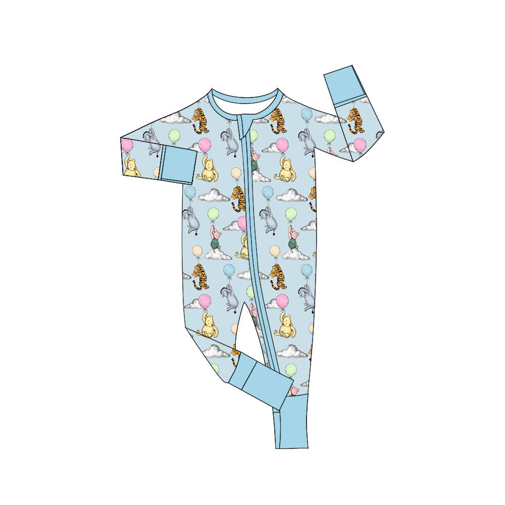 Deadline November 14 custom no moq eta 6-8weeks Balloon Animal Light Blue Long Zipper Romper
