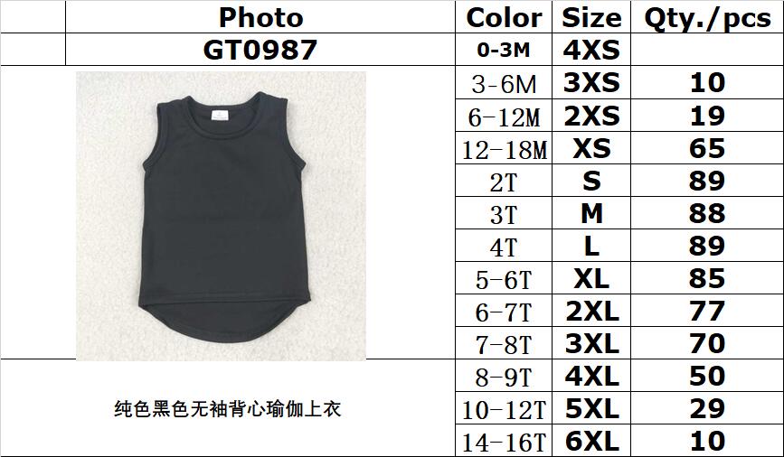 RTS NO MOQ GT0987 Pure black sleeveless yoga vest top